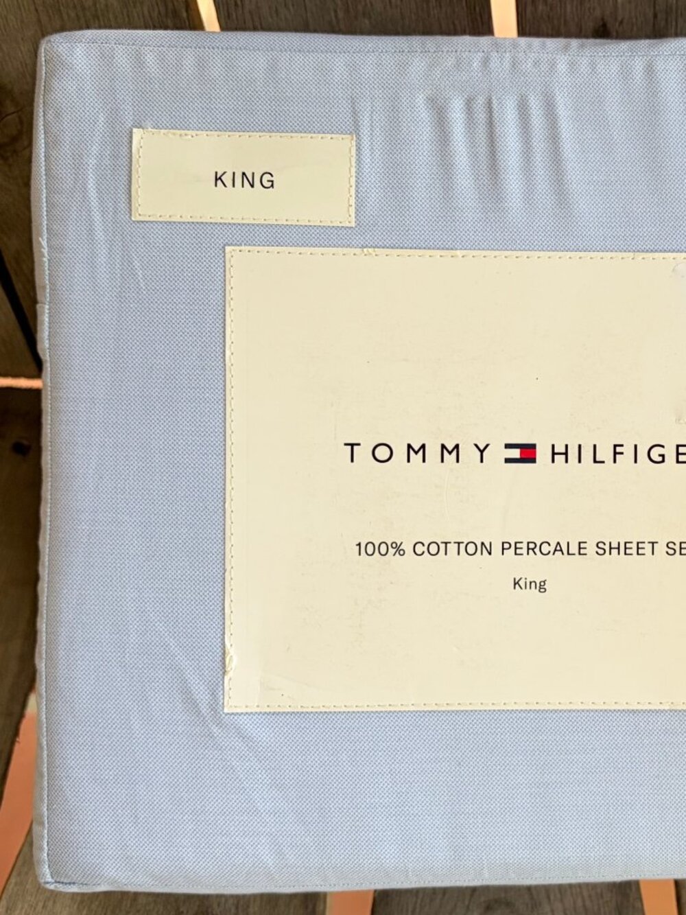 NEW Tommy Hilfiger King Size Ithaca Bicolor (BLUE) Percale Cotton Sheet Set